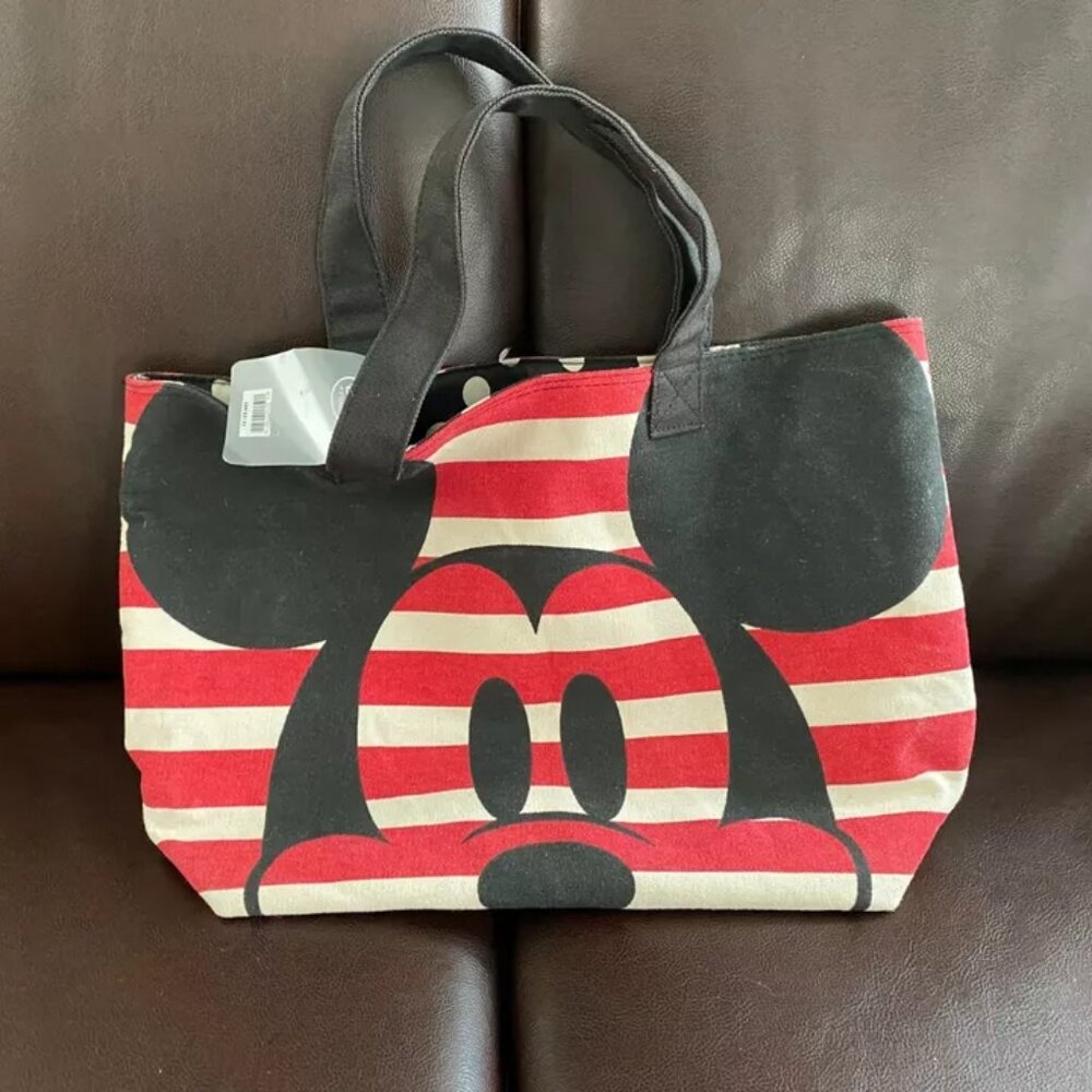Disney Store Mickey Mouse Bag Deadstock with Tag 19" x 12" x 6" Canvas Striped